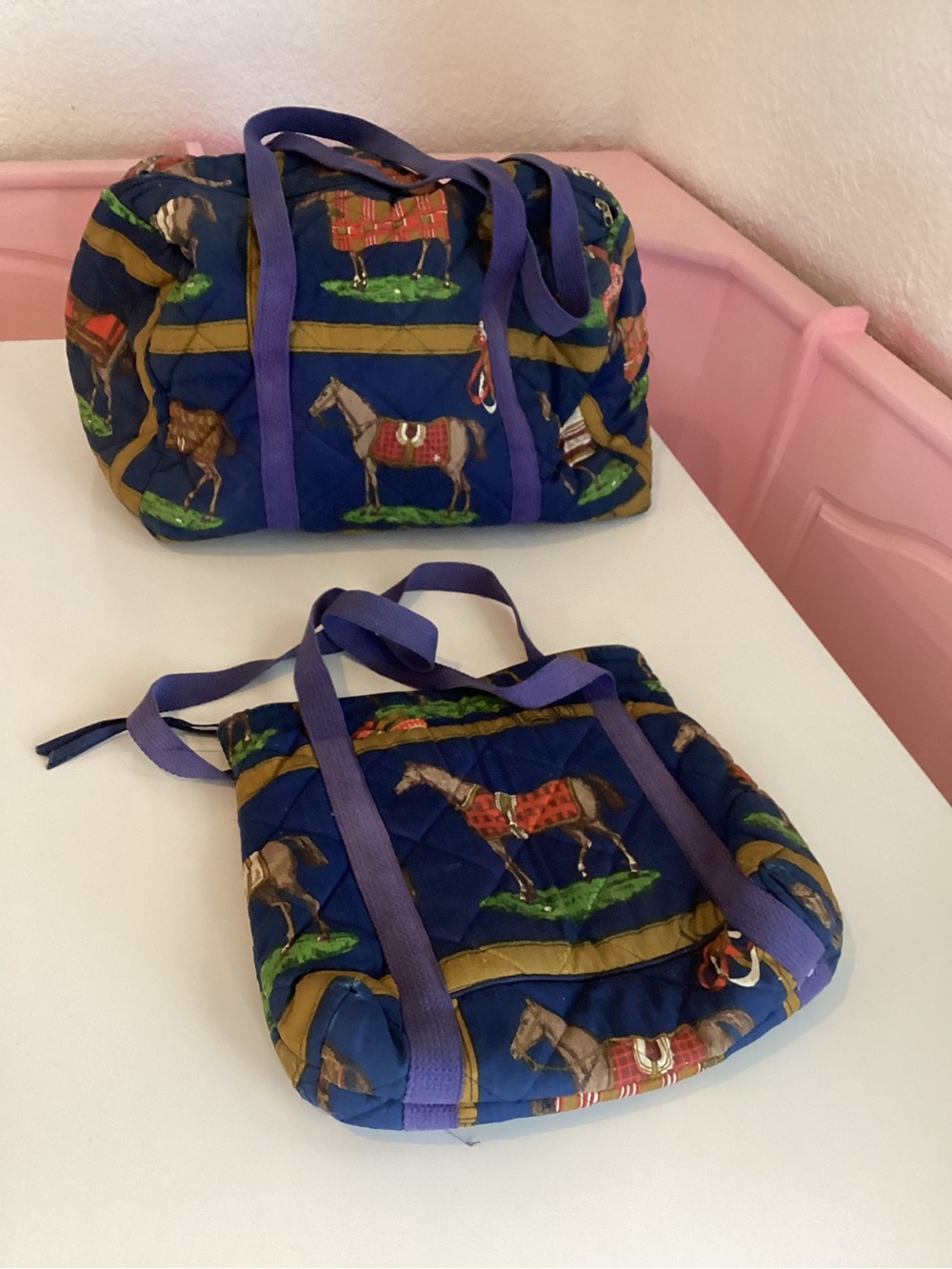 VTG Heirloom Quilted Equestrian Horse Travel Tote Bag with Shoulder StrapBaglot
